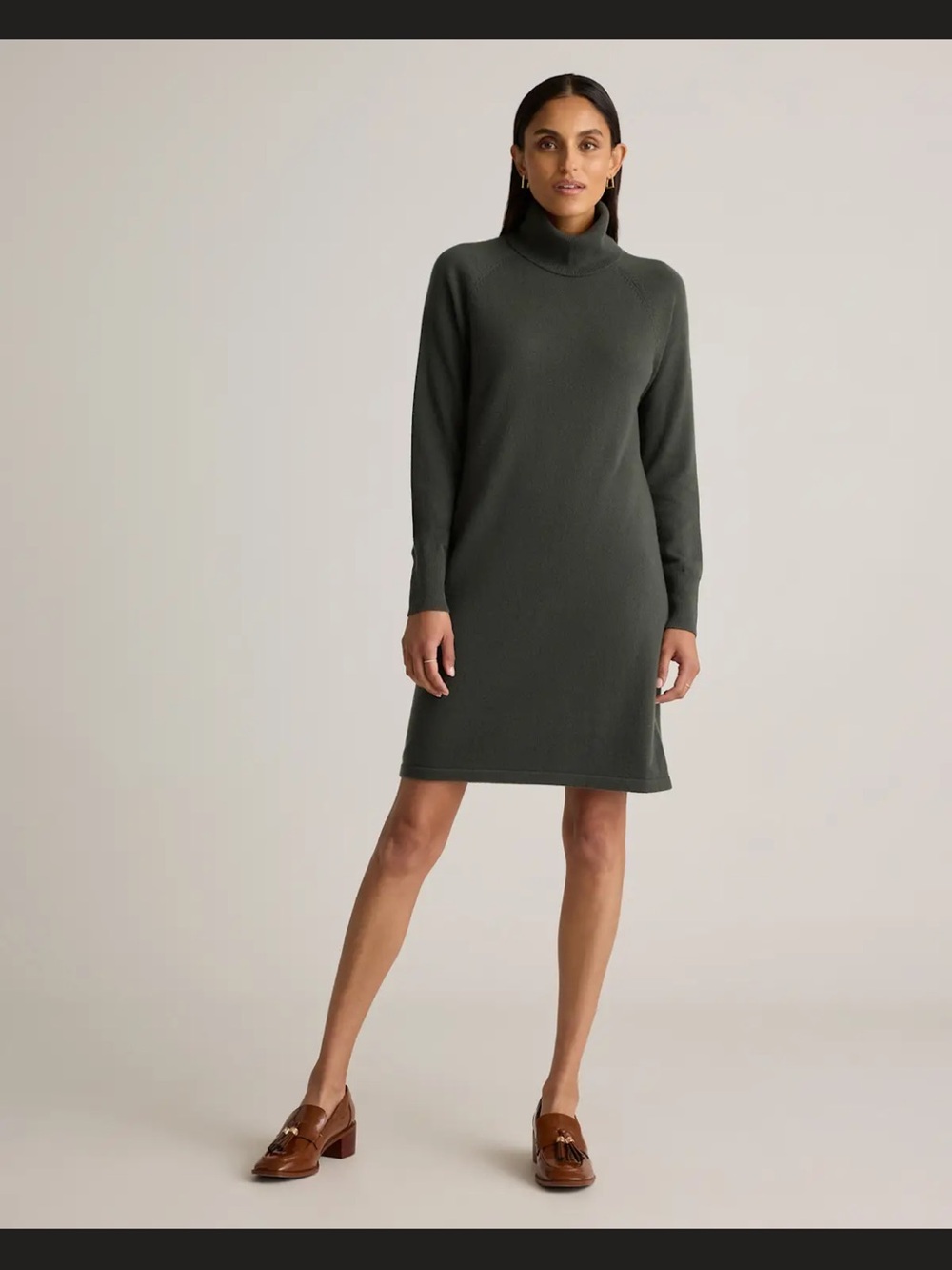 Mongolian Cashmere Turtleneck Dress in Moss